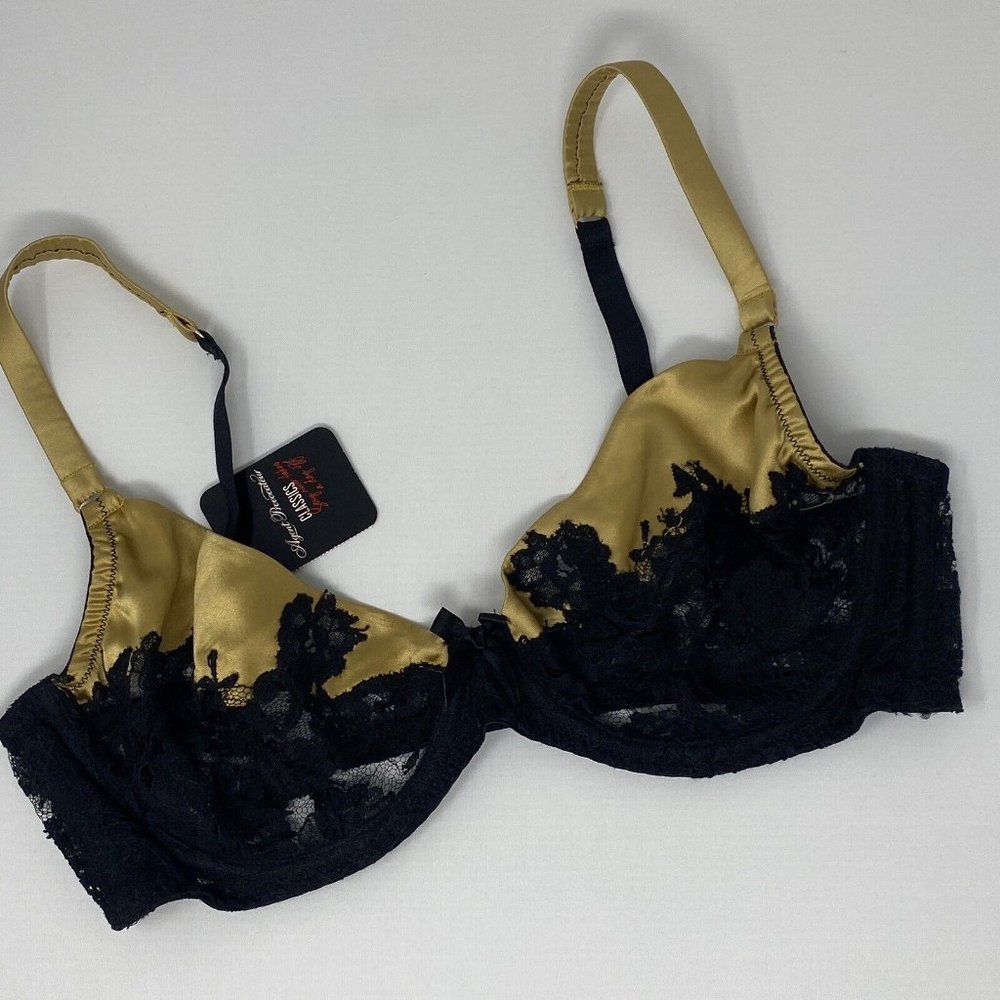Agent Provocateur Nayeli SOIREE Gold Black Silk Bra 36D *DEFECT”